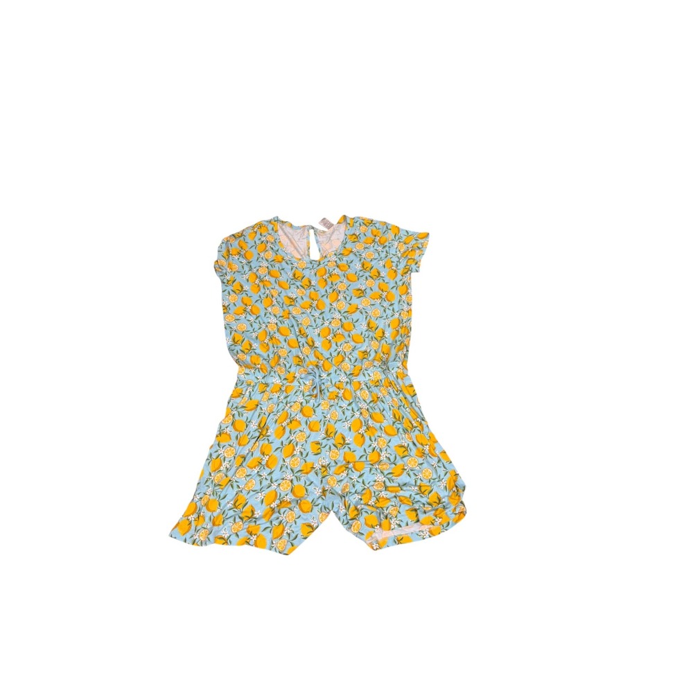 Alex's Lemonade Stand Lemon Print Romper Blue Yellow XL Short Sleeve Spandex